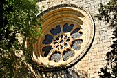 Spain, Catalonia, Tarragona Province, Alt Camp comarca, La ruta del Cister, Aiguamurcia, monastery of Santes Creus, rose of the church