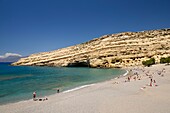 Greece, Crete, Matala, Matala Bay, beach and caves