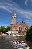 Belgium, West Flanders, Bruges, southern part of the historic center listed as a UNESCO World Heritage, Notre Dame church and boat ride on the canals