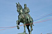 Belgium, West Flanders, Ostend, waterfront promenade, equestrian statue of King Leopold II of Belgium (1865 - 1909)