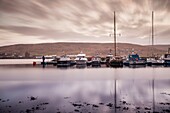 United Kingdom, Scotland, Shetland Islands, Mainland, Scalloway, harbour at sunrise