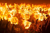 United Kingdom, Scotland, Shetland Islands, Mainland, Lerwick, Up Helly Aa festival, squad of Guizers parading to the site where the viking longship will be set on fire