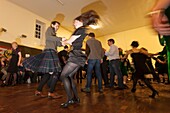 United Kingdom, Scotland, Shetland Islands, Mainland, Lerwick, Up Helly Aa festival, dances and festivities in village halls after the ritual burning of the viking longship