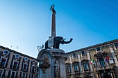 Italy, Sicily, Catane, Piazza del Duomo, Elephant fountain, roman sculpture in basalte, the city's symbol