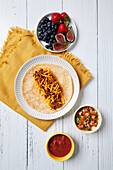 Beef soft taco with fresh fruit and vegetables