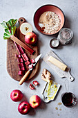 Apples rhubarb crumble ingredients