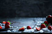 Fresh strawberries on a gray metal background