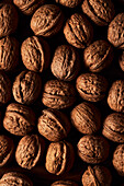 Walnuts close up from top view