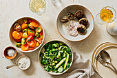 Mezze table in soft light on a stone background