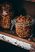 Almond granola in a storage jar