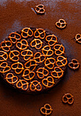 Pretzel Chocolate Flourless Cake on Dark Backdrop