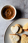 Close-up of heart-shaped alfajores