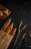 Fresh bread with space on a grey background