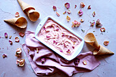 Rose petal ice cream, horizontal alignment.