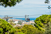 Die Montjuic-Seilbahn Seilbahn mit Blick auf Barcelona, Katalonien, Spanien, Europa