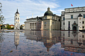 Cathedral reflected on a block of marble, UNESCO World Heritage Site, Vilnius, Lithuania, Europe