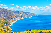 Blick auf die ionische Küste, Taormina, Sizilien, Italien, Mittelmeer, Europa