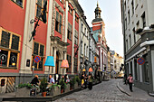 Terrace of restaurant in Marstalu Street, Old Town, Riga, Latvia, Baltic region, Europe