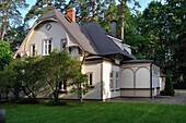 Typical wooden house at Jurmala, Gulf of Riga, Latvia, Baltic region, Europe