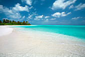 White sandy beach and tropical island, The Maldives, Indian Ocean, Asia