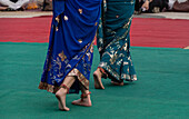 Thai classical dancers and musicians at Makha Bucha Buddhist celebrations where relics of Buddha are enshrined at the Royal Park Rajapruek, Chiang Mai, Thailand, Southeast Asia, Asia