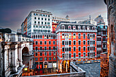 A view of the city at dusk, Genoa, Liguria, Italy, Europe