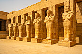 Blick auf Statuen von Ramses III. im Tempel von Ramses III. im Karnak-Tempel, Karnak, Theben, UNESCO-Welterbe, Ägypten, Nordafrika, Afrika