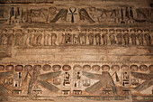 Dekorative Reliefs, Südportikus, Erster Hof, Medinet Habu, Totentempel von Ramses III, 1187-56 v. Chr., Antikes Theben, UNESCO-Welterbe, Luxor, Ägypten, Nordafrika, Afrika