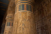 Säulenreliefs, Westlicher Portikus, Zweiter Hof, Medinet Habu, Totentempel von Ramses III., 1187-56 v. Chr., Antikes Theben, UNESCO-Welterbe, Luxor, Ägypten, Nordafrika, Afrika