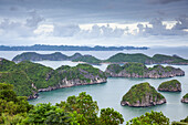 Ha Long Bay from Cat Ba island, Ha Long city in the background, UNESCO World Heritage Site, Vietnam, Indochina, Southeast Asia, Asia