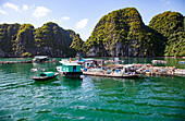 Ha Long Bay from Cat Ba island, Ha Long city in the background, UNESCO World Heritage Site, Vietnam, Indochina, Southeast Asia, Asia