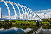 Fluss und einzigartige Architektur der Te Rewa Rewa-Brücke in New Plymouth, Nordinsel, Neuseeland, Pazifik