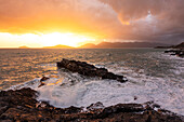 An amazing sunset captured along the Tellaro cliff during a winter day, Lerici, La Spezia province, Italy, Europe