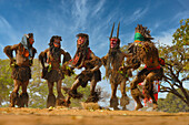 Masked dancers, The Kulamba Traditional Ceremony of the Chewa people from Zambia, Mozambique and Malawi, held annually on the last Saturday in August to pay homage to their Chief Kalonga Gaia Uni, held near Katete, Eastern Province, Zambia, Africa