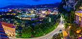 Elevated view of Sorrento at dusk, Sorrento, Campania, Italy, Mediterranean, Europe