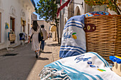 View of fabric souvenirs in Anacapri, Anacapri, Isle of Capri, Campania, Italy, Mediterranean, Europe