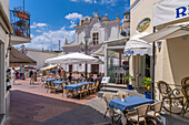 View of cafe and Church of Saint Sophia, Anacapri, Isle of Capri, Campania, Italy, Mediterranean, Europe