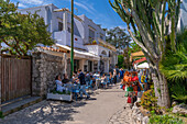 Blick auf Geschäft, Restaurant und Café Via Giuseppe Orlandi, Anacapri, Insel Capri, Kampanien, Italien, Mittelmeer, Europa