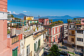 Elevated view of Naples and Amalfi Coast in background, Naples, Campania, Italy, Europe