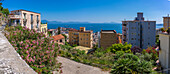 Elevated view of Naples and Amalfi Coast in background, Naples, Campania, Italy, Europe