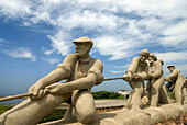 Monument for the glory of fishermen, harbor of Etang-du-Nord, Cap aux Meules island, Magdalen Islands, Gulf of Saint Lawrence, Quebec province, Canada, North America