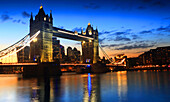 Tower Bridge at sunset (dusk), London, England, United Kingdom, Europe