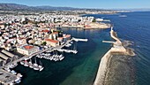 Aerial view of the Venetian port of Chania, Crete, Greek Islands, Greece, Europe