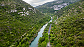 Aerial of the Herault gorge, UNESCO World Heritage Site, Causses and Cevennes, Herault, Occitanie, France, Europe