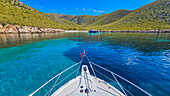 Türkisfarbenes Wasser auf der Halbinsel Formentor, Mallorca, Balearen, Spanien, Mittelmeer, Europa