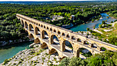 Der Pont du Gard, ein römischer Aquädukt, UNESCO-Welterbe, Vers-Pont-du-Guard, Okzitanien, Frankreich, Europa