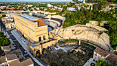 Aerial of the Roman Amphitheatre, UNESCO World Heritage Site, Orange, Vaucluse, Provence-Alpes-Cote d'Azur, France, Europe