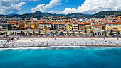 Aerial of the beachfront and the historic city, Nice, UNESCO World Heritage Site, Alpes Maritimes, French Riviera, France, Europe