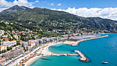 Luftaufnahme der Küstenstadt Menton, Alpes Maritimes, Provence-Alpes-Côte d'Azur, Côte d'Azur, Frankreich, Europa