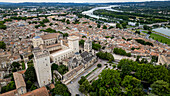 Aerial of the historic city and the Palace of the Popes, Avignon, UNESCO World Heritage Site, Vaucluse, Provence-Alpes-Cote d'Azur, France, Europe